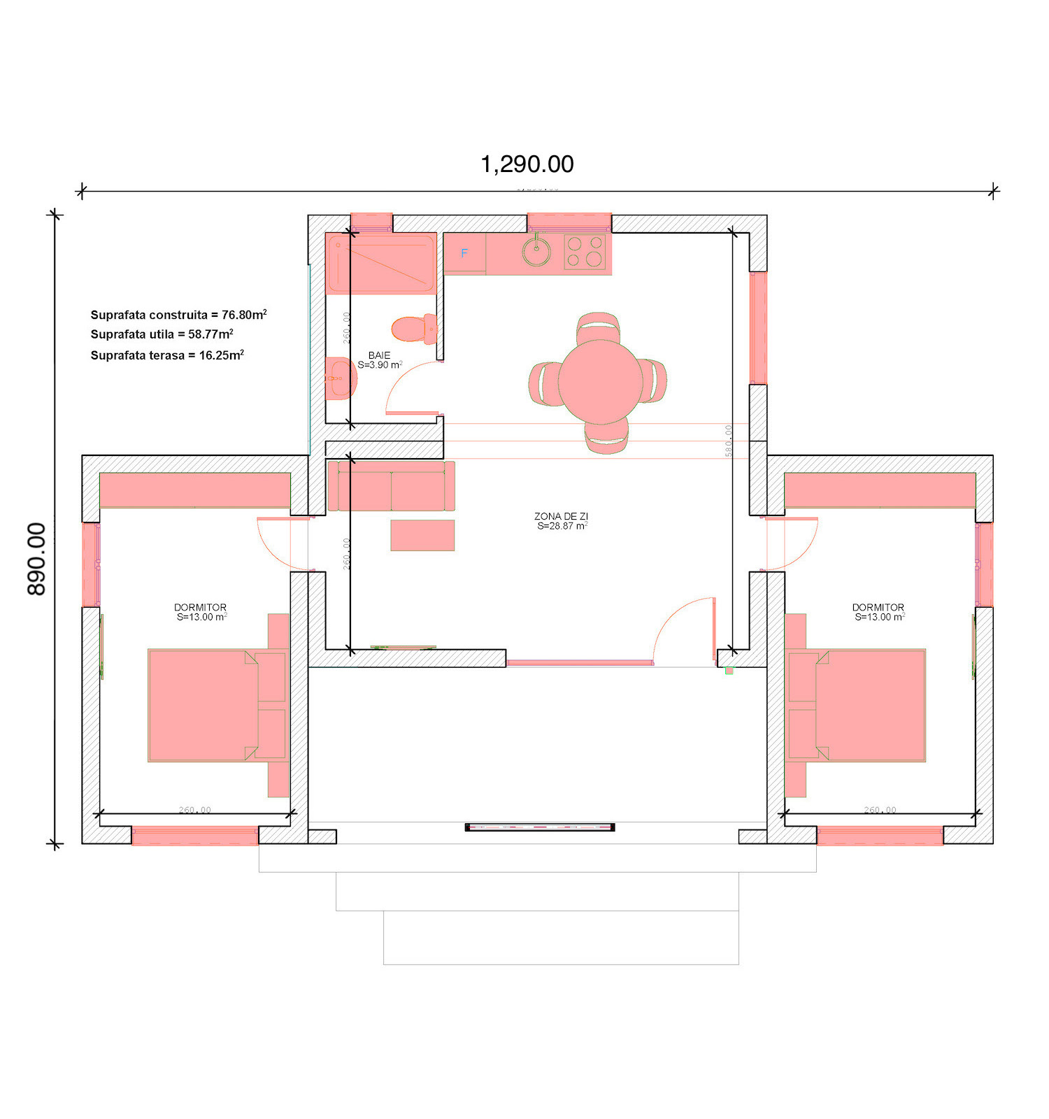 plan casa modulara cu doua dormitoare