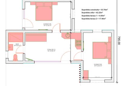 plan casa modulara mica cu doua dormitoare