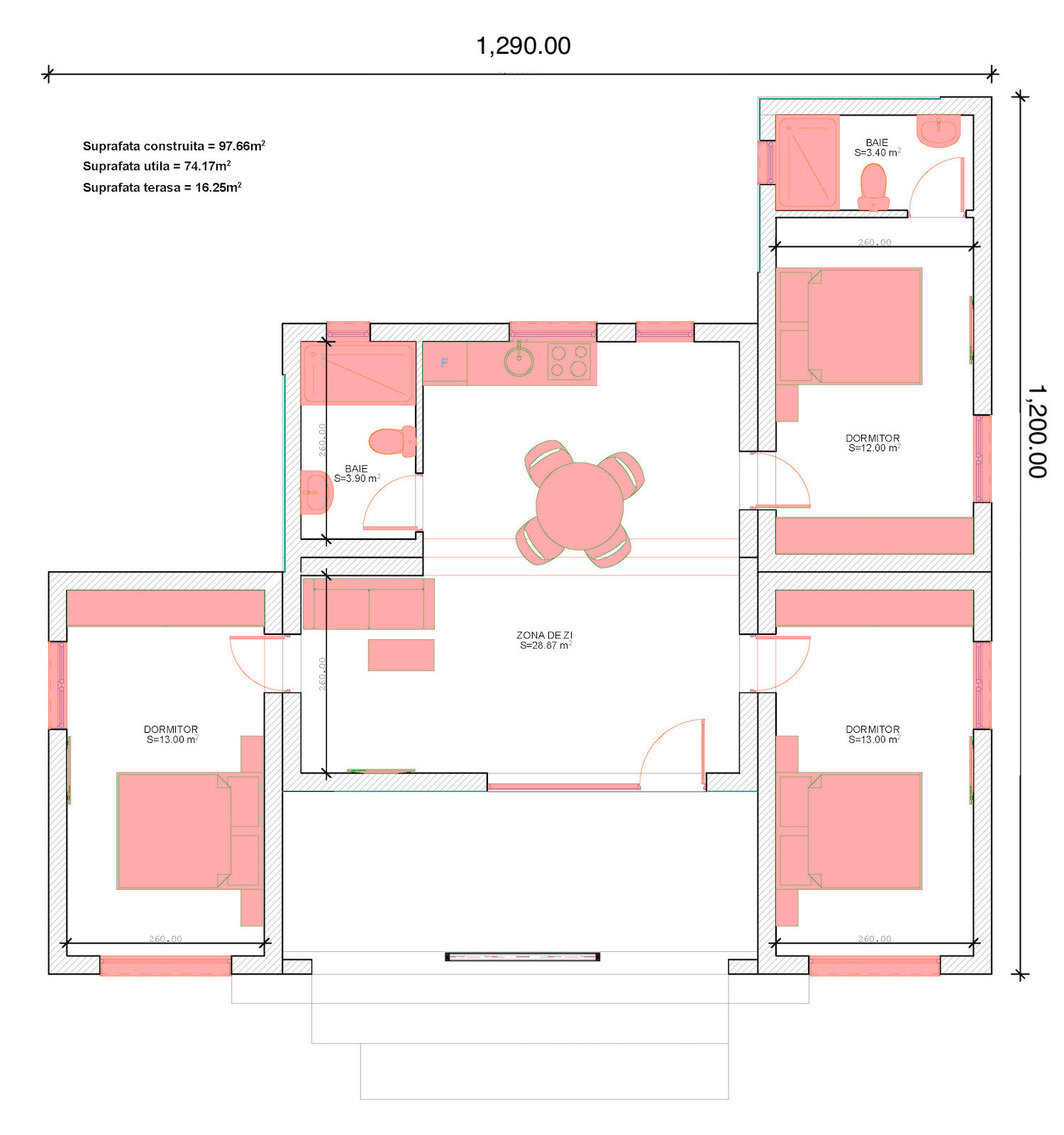 plan casa modulara cu 3 dormitoare